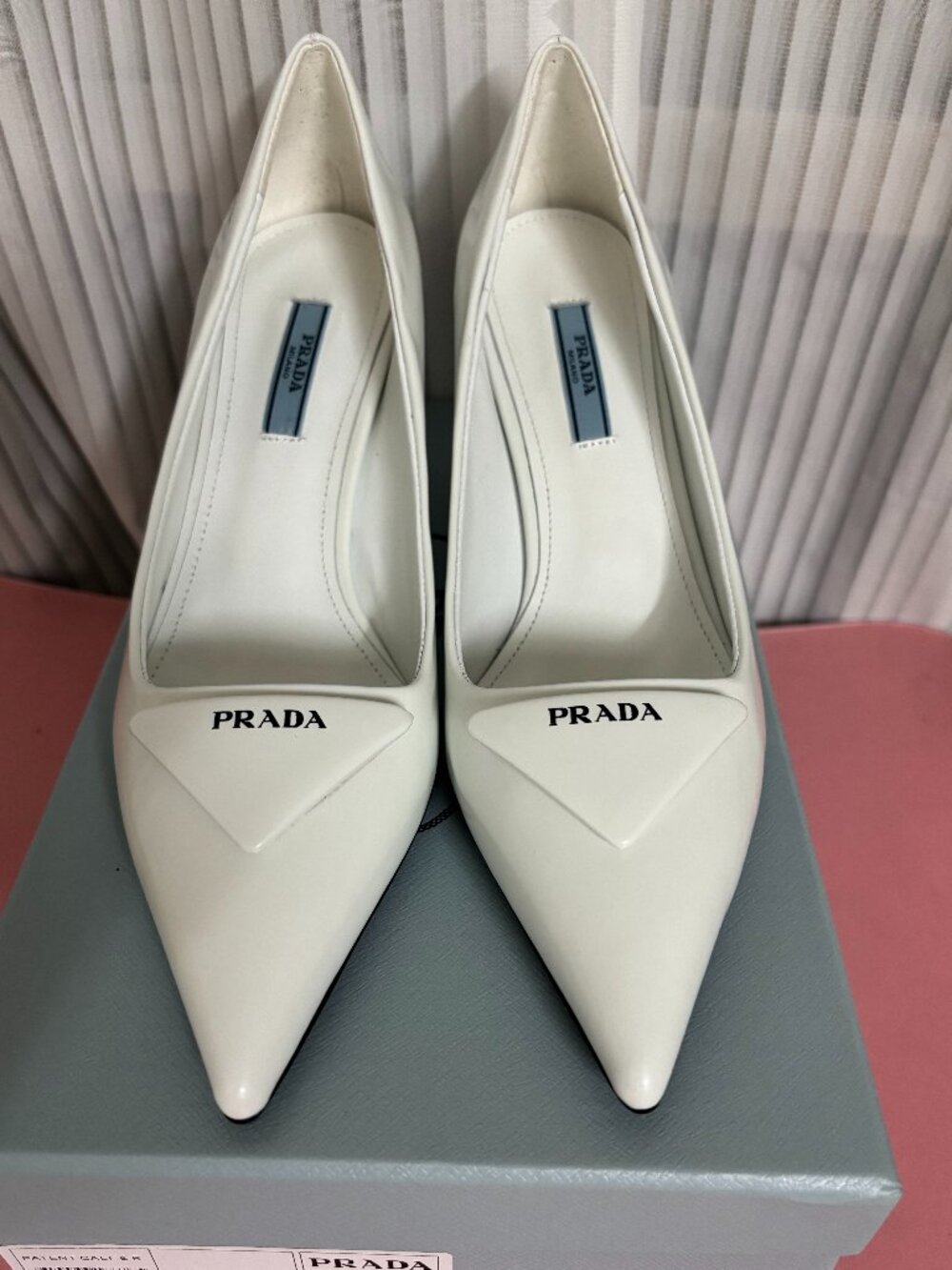 Prada Triangle Logo Leather High Heels